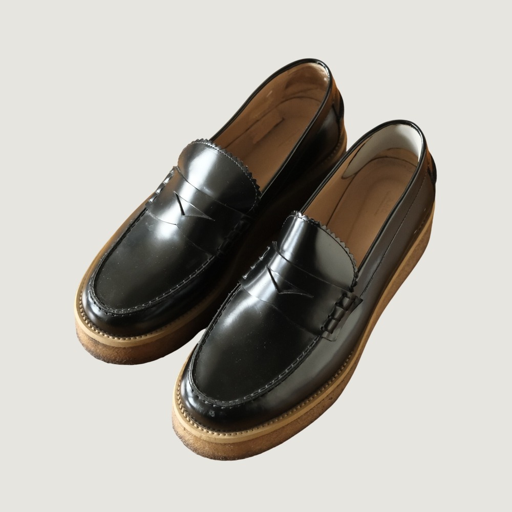 A.P.C. Penny Loafers Platform Crepe Sole Black Polished Leather Size 39 Paris